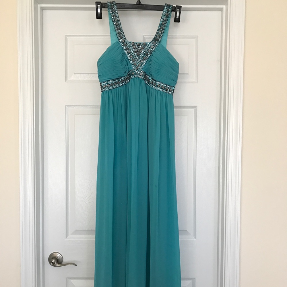 Aqua green floor length gown